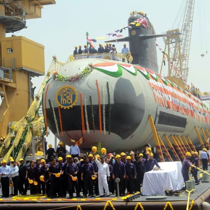 The Indian Navy's indigenously built, diesel-electric, Scorpene attack submarine at Mazagon Dock in Mumbai. Photo: Xinhua