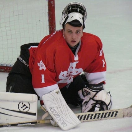 Hong Kong’s Jordan Laroche, seen here suiting up for Hong Kong in 2015 for an international friendly game against China, said even though his career as an ice hockey goalie didn’t pan out, he would do it all over again for the memories with his teammates. Photo: Handout