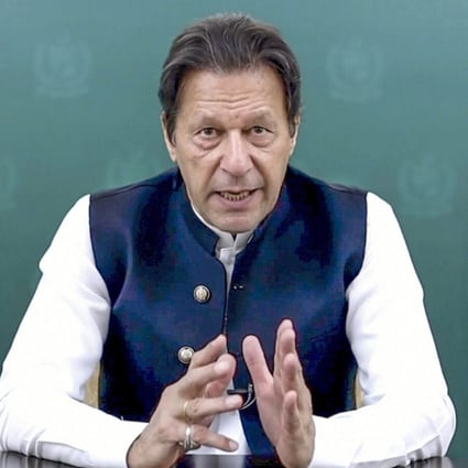 Pakistan PM Imran Khan remotely addresses the 76th session of the United Nations General Assembly. Photo: UN Web TV via AP