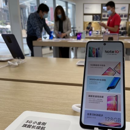 A Xiaomi 5G smartphone Note 10 is displayed for sale at a Xiaomi store in downtown Beijing, China, on Sep. 08, 2021. Photo: SCMP/Simon Song