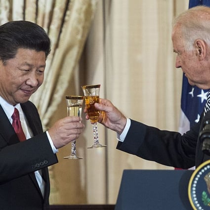 Then US vice-president Joe Biden and Chinese President Xi Jinping raise a toast during a state lunch for China at the Department of State in Washington in September 2015. Photo: AFP