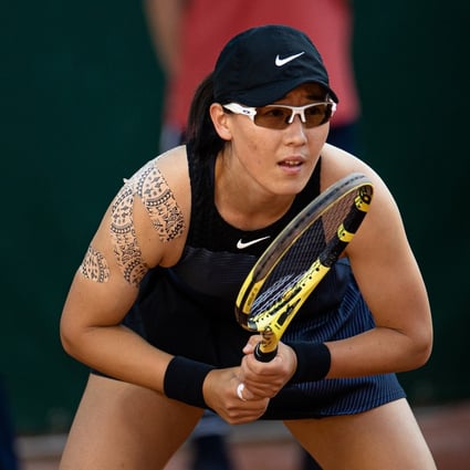 Zheng Saisai of China reacts during her singles first round match against Sara Sorribes Tormo of Spain at the 2021 French Open at Roland Garros in Paris, France. Photo: Xinhua