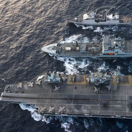British, American and Dutch warships take part in marine operations in the South China Sea on July 29. Photo: Twitter