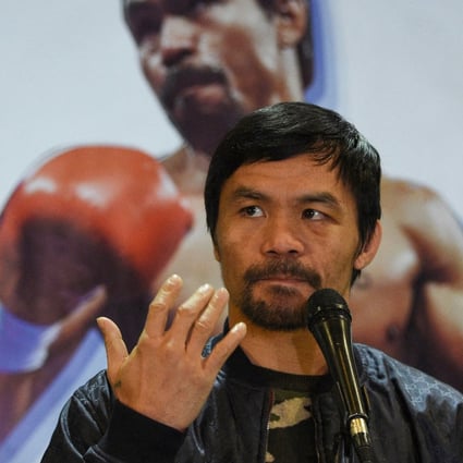 Filipino boxing great Manny Pacquiao in a press conference in Manila, the Philippines after beating US boxer Adrien Broner in Las Vegas in 2019. Photo: AFP