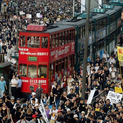 Hundreds of thousands of people took to the streets to protest against Article 23 in 2003. Photo: AFP