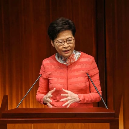 Chief Executive Carrie Lam Cheng Yuet-ngor at the question and answer session for her 2021 policy address at the Legislative Council, Tamar. Photo: SCMP / K. Y. Cheng