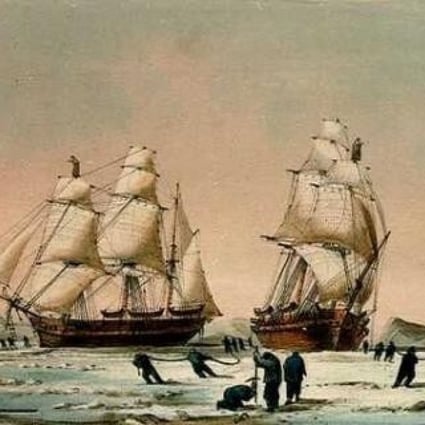 HMS Enterprise (left) and HMS Investigator (right) in the Arctic on their first expedition. Photo: Captured online