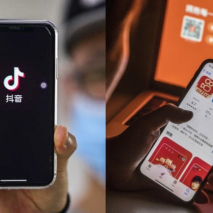 Short video-sharing app operators Douyin, run by TikTok owner ByteDance, and Kuaishou Technology were recently handed fines by the State Administration for Market Regulation for violating China’s advertising laws. Photos: Weibo, Bloomberg