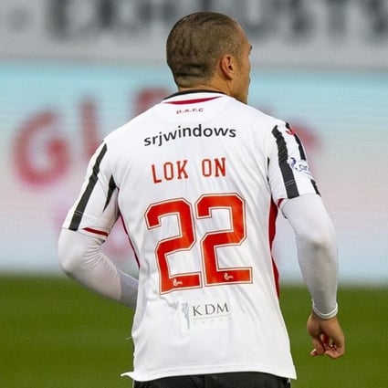 Footballer Leon Jones displays his Chinese name “Lok On” during a match with Scottish club Dunfermline. Photo: Handout