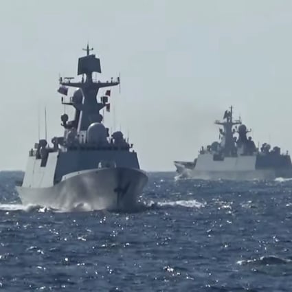 A group of naval vessels from Russia and China conduct a joint maritime military patrol in the Pacific, in this still image taken from a video released last week. Photo: Russian Defence Ministry Handout via Reuters