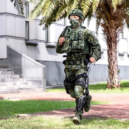 The battery-powered exoskeleton, developed by Taiwan’s top weapons maker, will enhance troop mobility and endurance. Photo: Handout