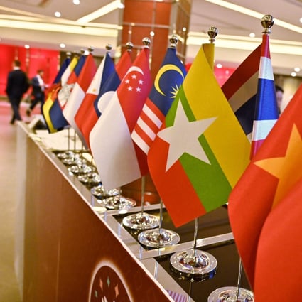 Flags of the Asean member countries. Photo: AFP