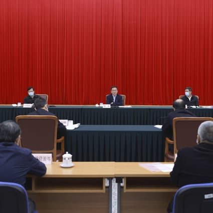 Chinese Vice Premier Han Zheng (centre), a member of the Standing Committee of the Political Bureau of the Communist Party of China Central Committee, chairing a meeting at the National Development and Reform Commission (NDRC) on October 19, 2021. Photo: Xinhua