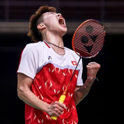 Lee Cheuk-yiu celebrates at the Toyota Thailand Open in January. Photo: AFP/Badminton Association of Thailand.