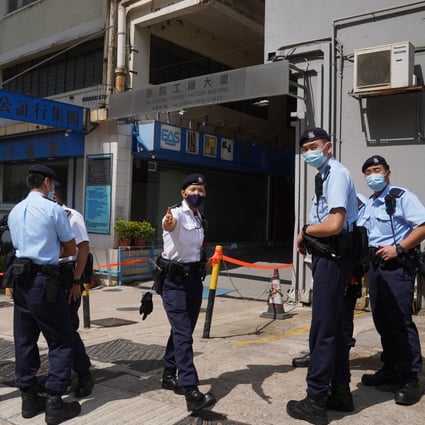 Police swoop on four locations on Thursday, among them the office of the League of Social Democrats in Cheung Sha Wan. Photo: Sam Tsang