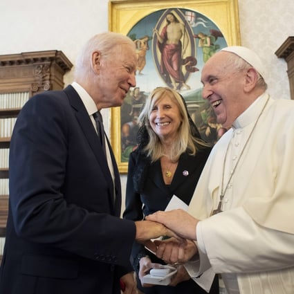 Pope Francis (right) meets US President Joe Biden at the Vatican City on Friday. Photo: EPA-EFE