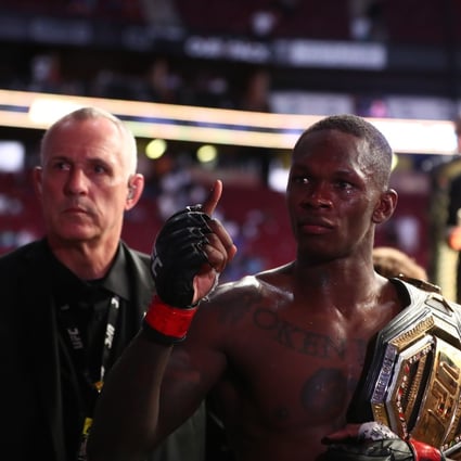 Israel Adesanya celebrates as he leaves the Octagon after beating Marvin Vettori at UFC 263. Photo: USA Today