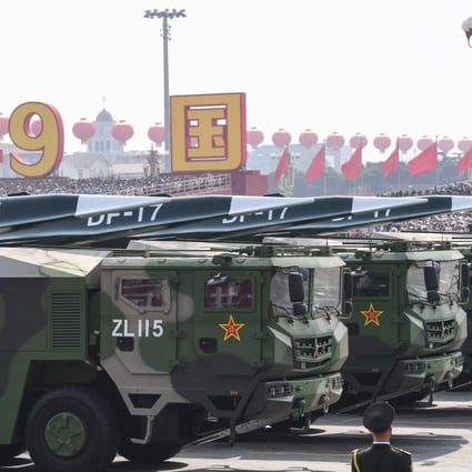 Missiles on display at a military parade at Tiananmen Square in Beijing. Photo: AFP