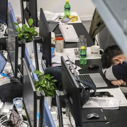 Workers at Chinese technology companies have protested long working hours for years. The latest protest, in the form of a spreadsheet sharing workers’ hours at Big Tech firms, has been scrubbed from the internet. Photo: Bloomberg