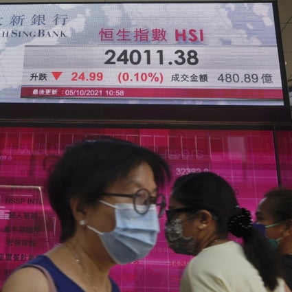 An electronic board shows the Hang Seng Index at the Hong Kong stock exchange. The bourse is considering allowing trading of non-Hong Kong dollar denominated products on public holidays. Photo: AP