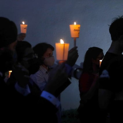 Activists at a vigil protesting against the impending execution of Nagaenthran K. Dharmalingam, who was convicted of a drug offence 10 years ago in Singapore. Photo: EPA