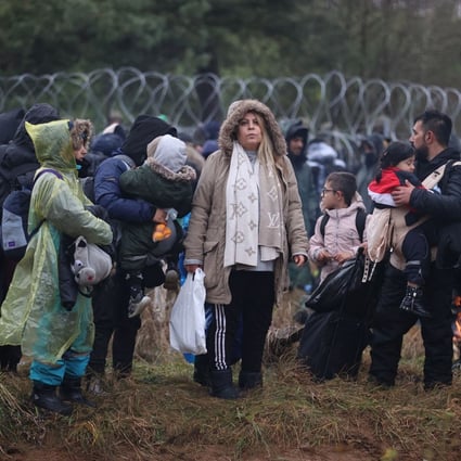 Migrants at the Belarusian-Polish border in the Grodno region. Photo: AFP