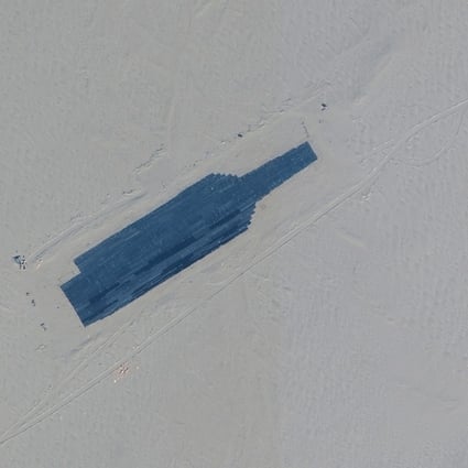 A satellite picture shows a carrier target in Ruoqiang, Xinjiang, China, on October 20, 2021. Photo: ©2021 Maxar Technologies