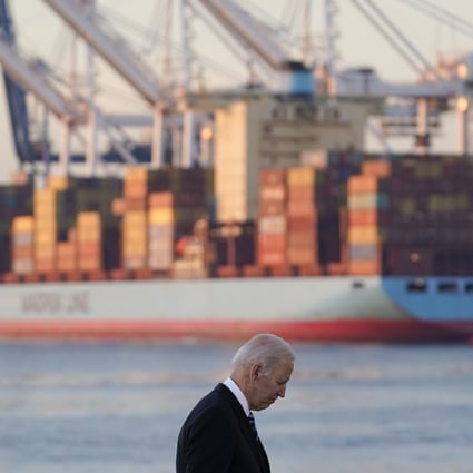 US President Joe Biden during a visit to the port of Baltimore. Photo: AP