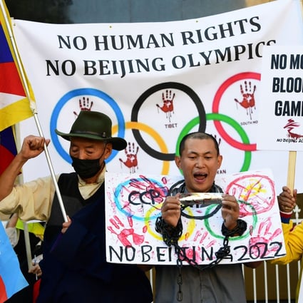 A rally at the Chinese consulate in Los Angeles reiterates calls for a boycott of the Winter Olympics over the “Communist Party’s severe and worsening human rights abuses”. Photo: AFP
