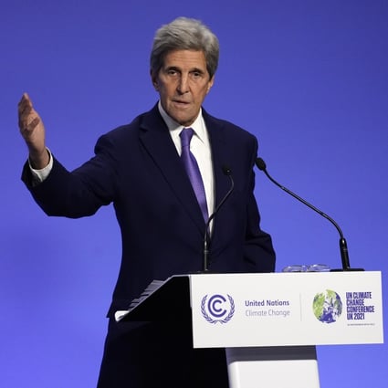 John Kerry, US special presidential envoy for climate, at the COP26 climate summit in Glasgow, Scotland on Saturday. Photo: AP