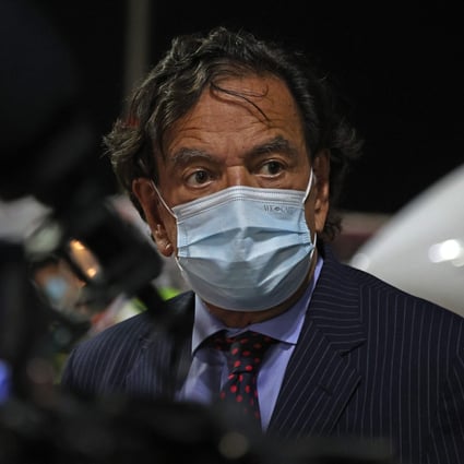 Former US diplomat Bill Richardson speaks to the media at Hamad International Airport in Qatar on Monday. Photo: AFP