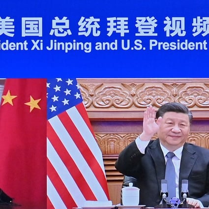 US President Joe Biden and Chinese leader Xi Jinping meet for the virtual summit on Tuesday. Photo: Xinhua