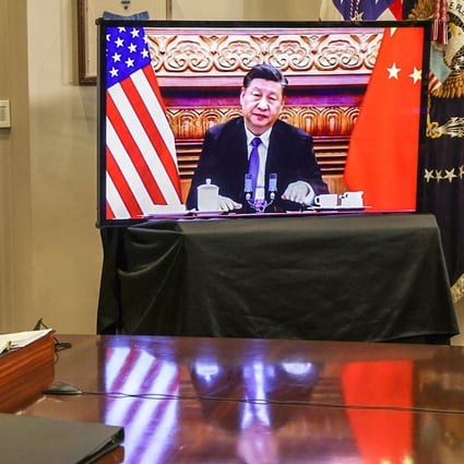 US President Joe Biden takes part in a virtual meeting with Chinese President Xi Jinping from the Roosevelt Room of the White House on November 15, 2021. Photo: Getty Images