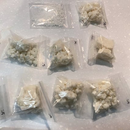 Packets of crack cocaine seized from a Yuen Long flat in an anti-narcotics operation on Tuesday. Photo: Handout