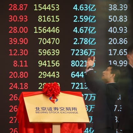 An electronic board showing the prices of some of the 81 companies that started trading on the Beijing Stock Exchange on November 15, 2021 Photo: Simon Song