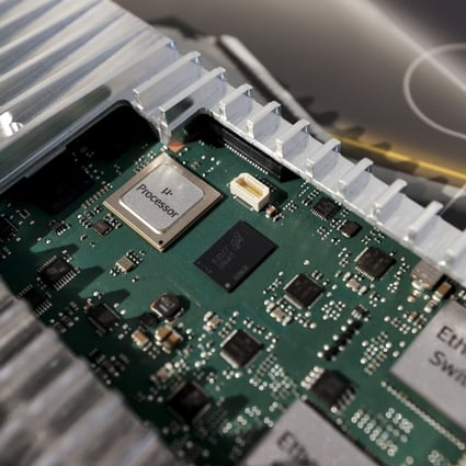 A circuit board for Continental's cloud-based car control system. The company lowered its sales and profit guidance after the chip shortage intensified in the third quarter. Photo: Bloomberg