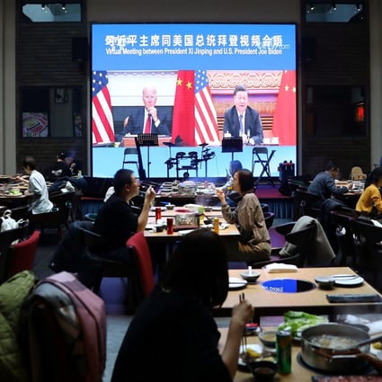 US President Joe Biden and counterpart Xi Jinping met by video link for the first time on Tuesday. Photo: Bloomberg