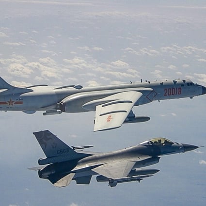 A Taiwanese jet shadows a PLA bomber. The island of Taiwan is a major potential flashpoint in US-China relations. Photo: Handout