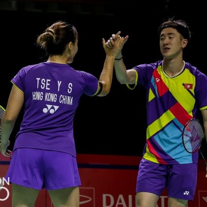 Hong Kong’s Tang Chun-man and Tse Ying-suet celebrate after winning their second-round match at the Indonesia Masters. Photo: Badminton Photo