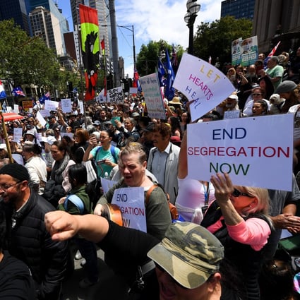 Protesters against mandatory vaccinations and lockdown measures in Sydney, Australia. Photo: EPA