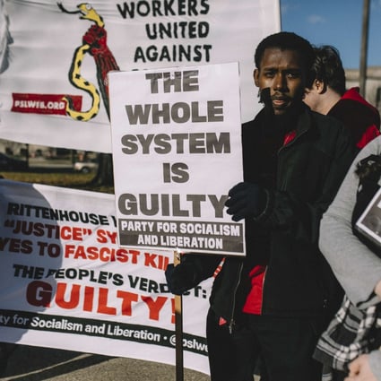 Activists protest against the verdict in the Kyle Rittenhouse trial on Sunday in Kenosha, Wisconsin, US. Photo: Getty Images / AFP