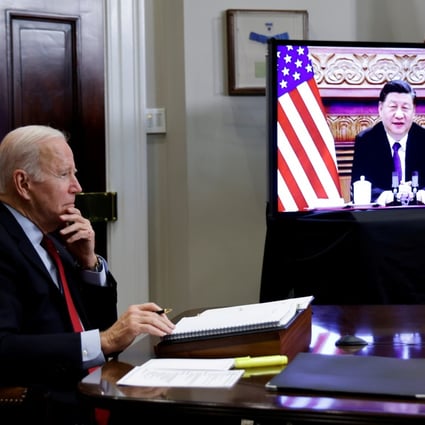 US President Joe Biden speaks virtually with Chinese leader Xi Jinping from the White House on November 15. Photo: Reuters