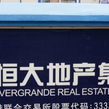 The logo of the Evergrande at a construction site in Guangdong province, China. Photo: Reuters