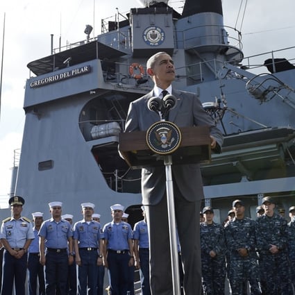 US President Barack Obama speaks to reporters after touring the BRP Gregorio del Pilar in Manila. Photo: AP