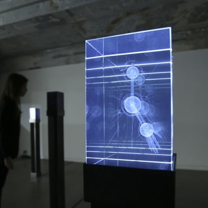 The art piece Inner Vision No. 5 2015 by Otto Li is an optical glass LED with multimedia elements, part of “The Human Body: Measure and Norms” exhibition at Blindspot Gallery in Wong Chuk Hang. Photos: Jonathan Wong