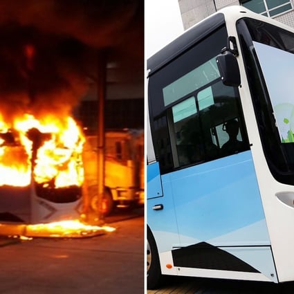 Hong Kong’s protoype electric bus on fire Photo: Supplied