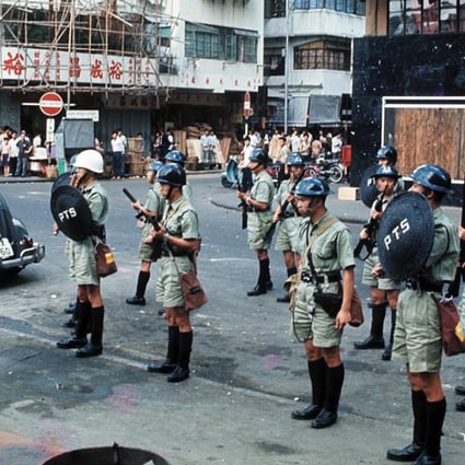 Riot police prepare to clash with demonstrators in May 1967.