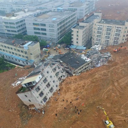 Rescuers work at the landslide site of an industrial park in Shenzhen, Guangdong province. Photo: Xinhua