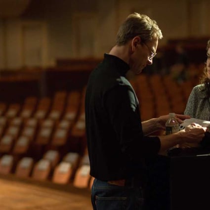 Michael Fassbender as Jobs and Kate Winslet as Joanna Hoffman in a scene from Steve Jobs. Directed by Danny Boyle, the film (Category: IIA) also stars Seth Rogen.