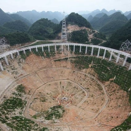 The Five-hundred-metre Aperture Spherical Radio Telescope under construction in Qiannan, Guizhou. Photo: SCMP pictures